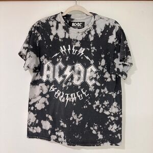AC/DC High Voltage Graphic Tee Unisex S/M Black Acid Wash Tie Dye | Rock Grunge